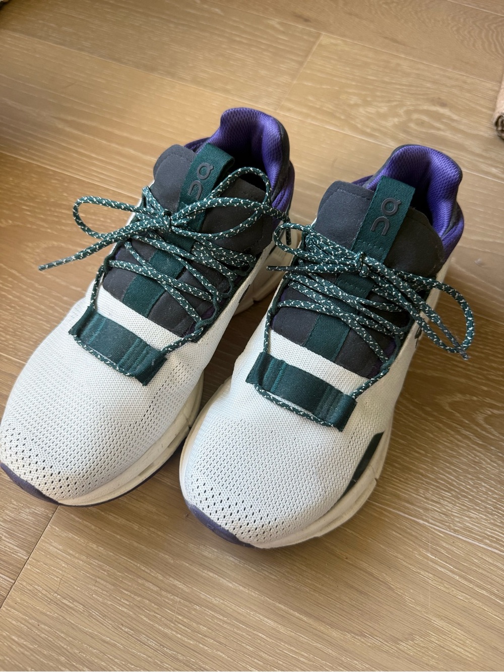 On Running Women’s Sneakers in White, Dark Green and Purple